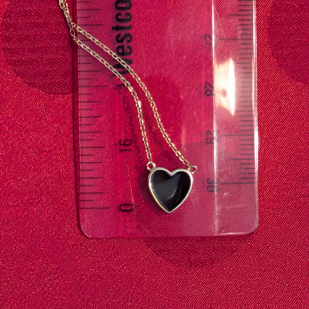 Black Enamel Gold Plated 925 Sterling Silver Heart Pendant Necklace - Picture 8 of 9